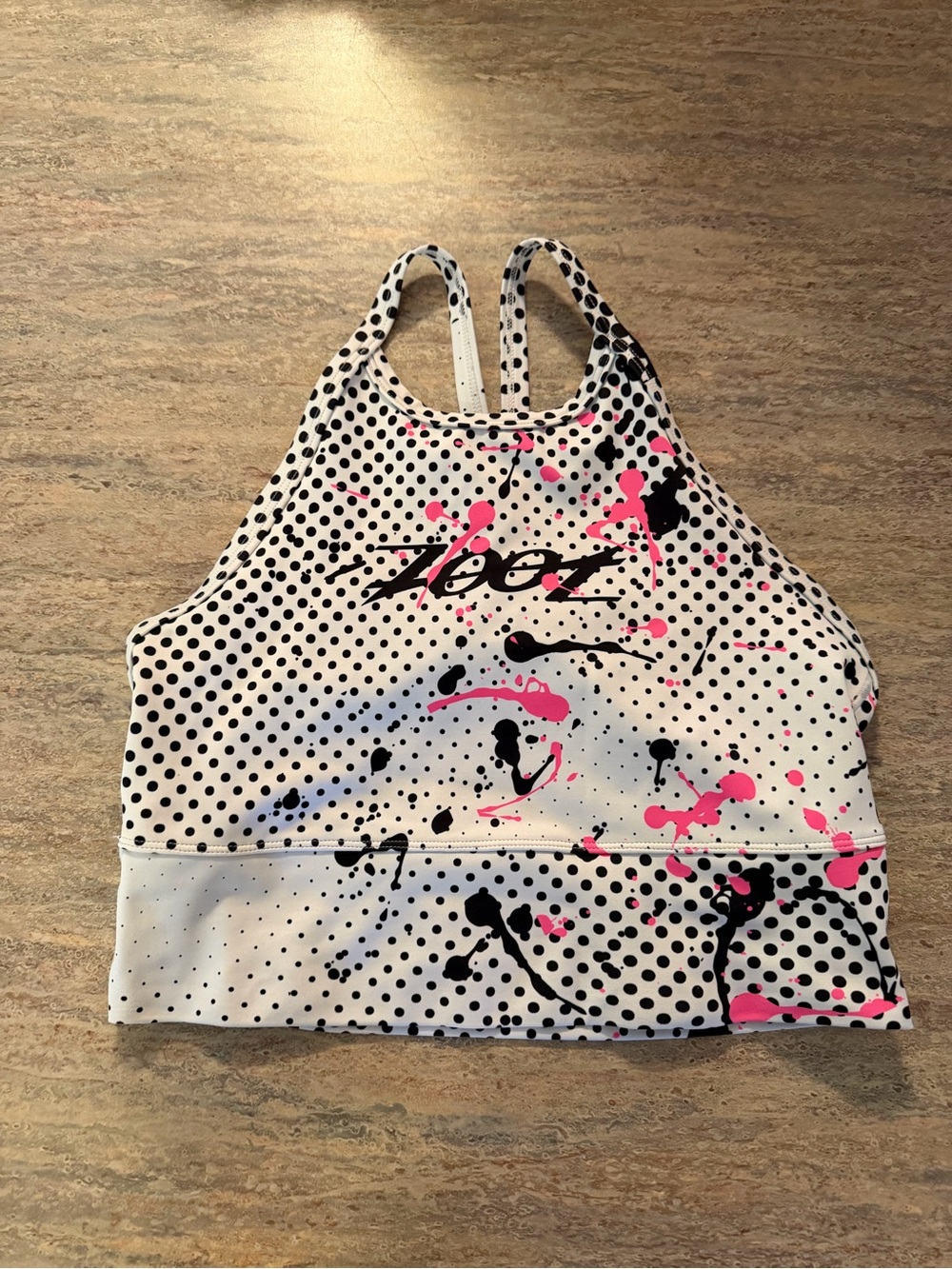 Zoot White Black Polka Dot Crop Top with Pink & Black Splatter